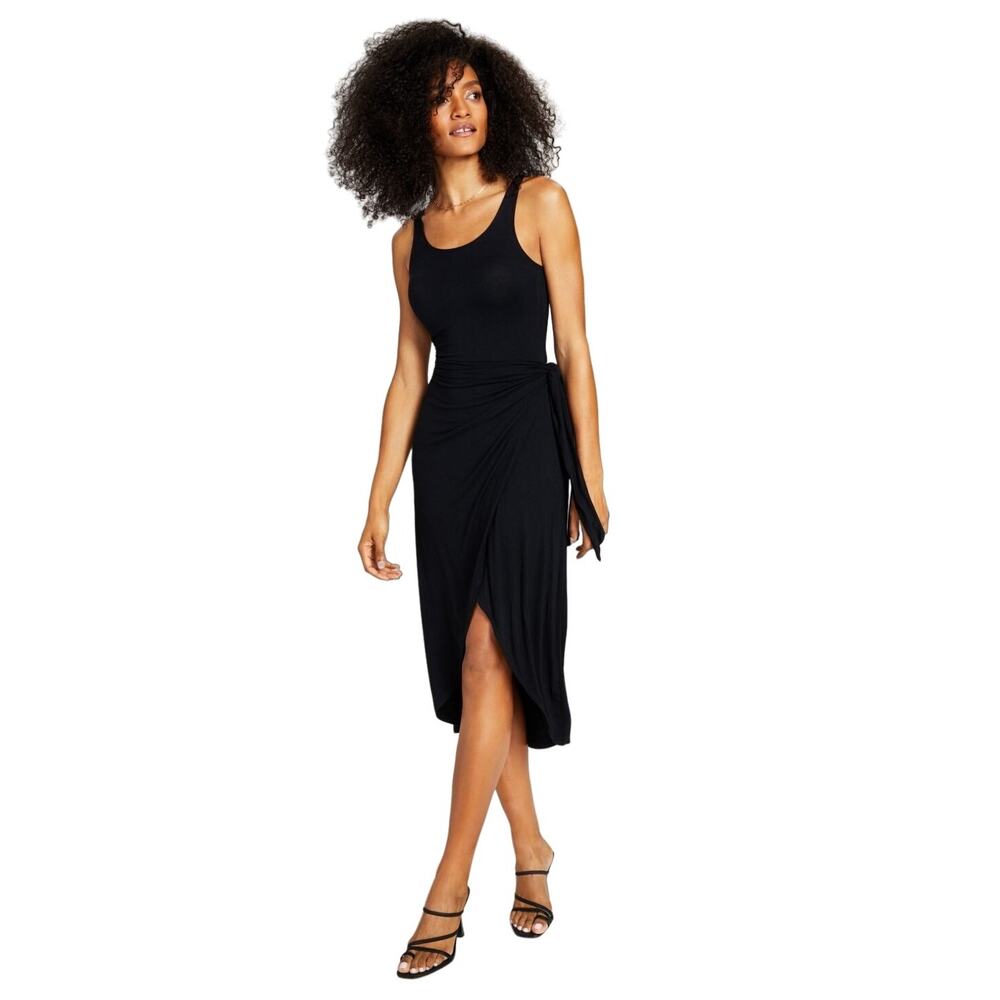 And Now This Women's Black Sleeveless Knit Side-Tie Tulip Midi Dress